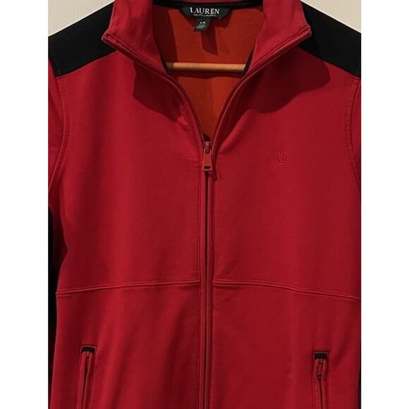 Lauren Ralph Lauren Jacket Women Large Red Black Full Zip Track Pockets - Picture 2 of 10